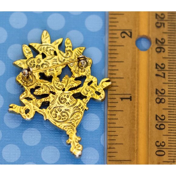 Vintage Pink Flower Rhinestones Elven Leaves Cultural Brooch - M28 - Picture 2 of 2